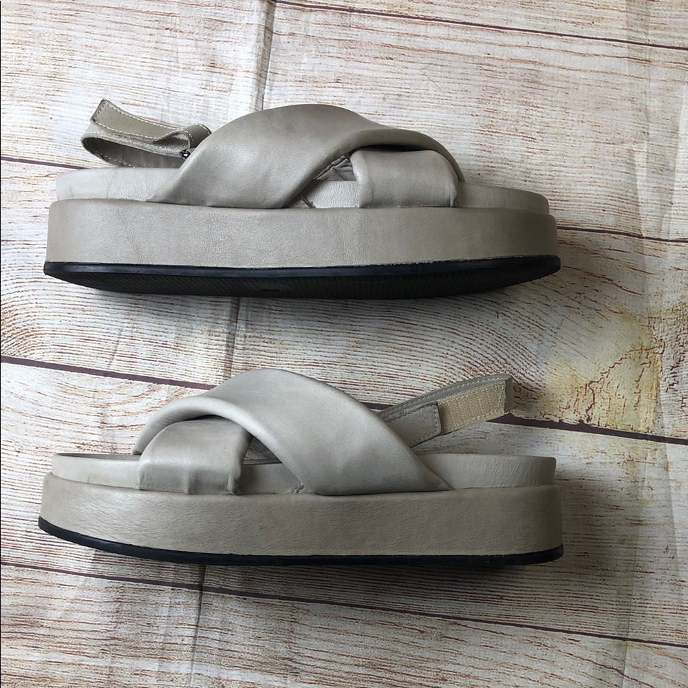 Neutral Gray Cross-Strap Platform Sandals - Picture 7 of 9